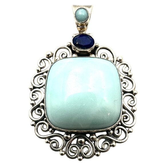 Suarti BA Chalcedony & Lapis Lazuli Sterling Silver Large Pendant for Necklace - Picture 3 of 4